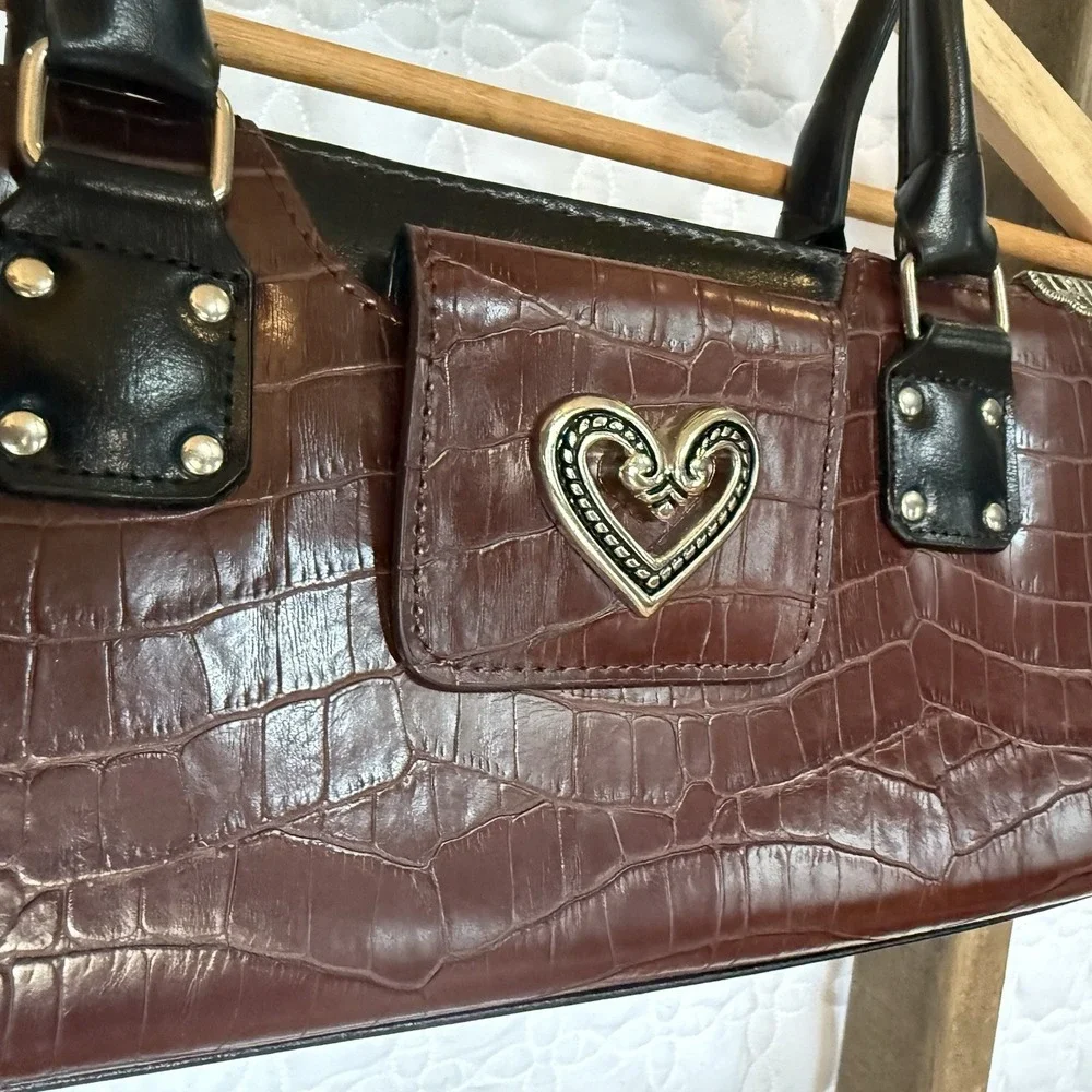 BRIGHTON ALLIGATOR EMBOSSED SATCHEL HANDBAG Embellishment Western Chic - Picture 1 of 16